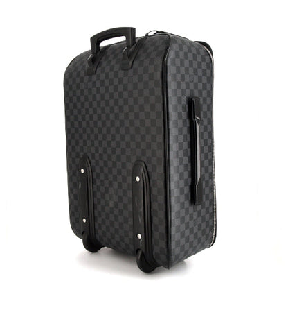 Valigia flessibile Louis Vuitton Pegase in tela a scacchi e pelle nera