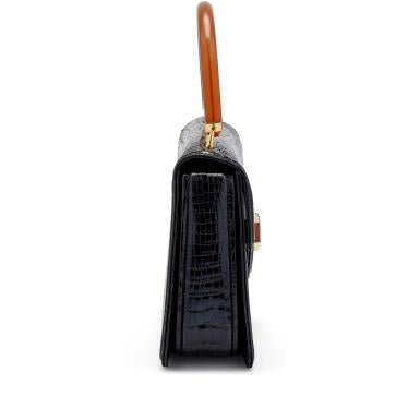 Gucci
Black Crocodile and Bakelite Top Handle Bag Gold Hardware, 1960s