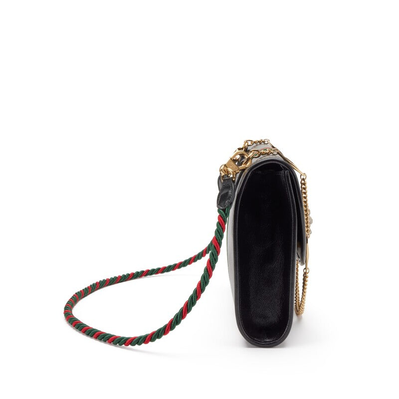 Gucci
Black Leather, Strass and Web Stripe Medium Rajah Shoulder Bag Gold Hardware