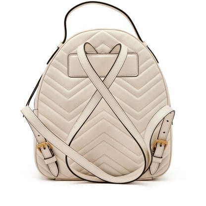 Gucci
White Calfskin Matelasse Animal Studs GG Marmont Dome Backpack Gold Hardware