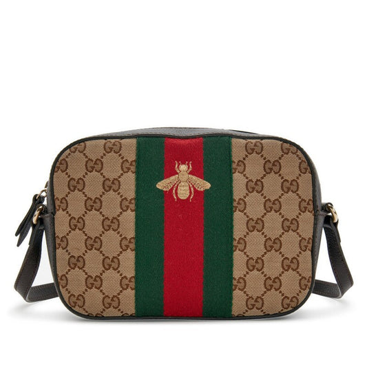 Gucci
Beige GG Monogram Canvas Bee Web Camera Bag Gold Hardware
