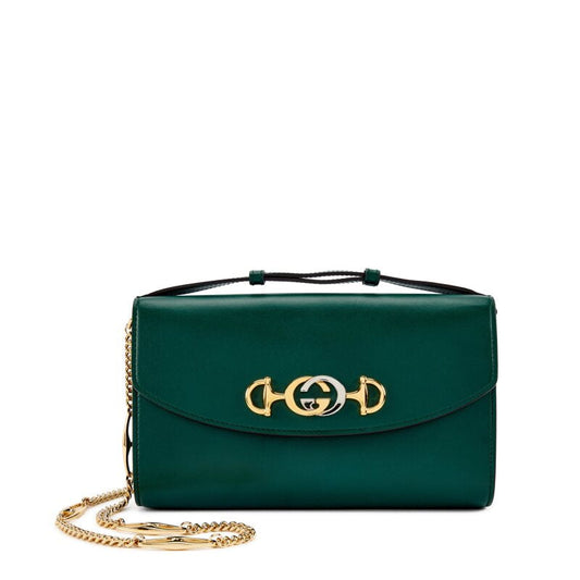 Gucci
Green Leather Mini Zumi Flap Bag Gold and Silver Hardware