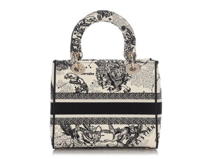 Christian Dior
Black and White Embroidered Toile de Jouy Zodiac Lady D-lite Gold Hardware