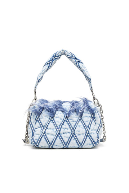 Charm-D M-Borsa a spalla in denim e pelliccia sintetica